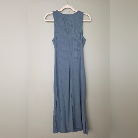NWT Ribbed Criss-Cross Waist Cutout Midi Dress - Slate Blue Teal - Picture 8 of 11